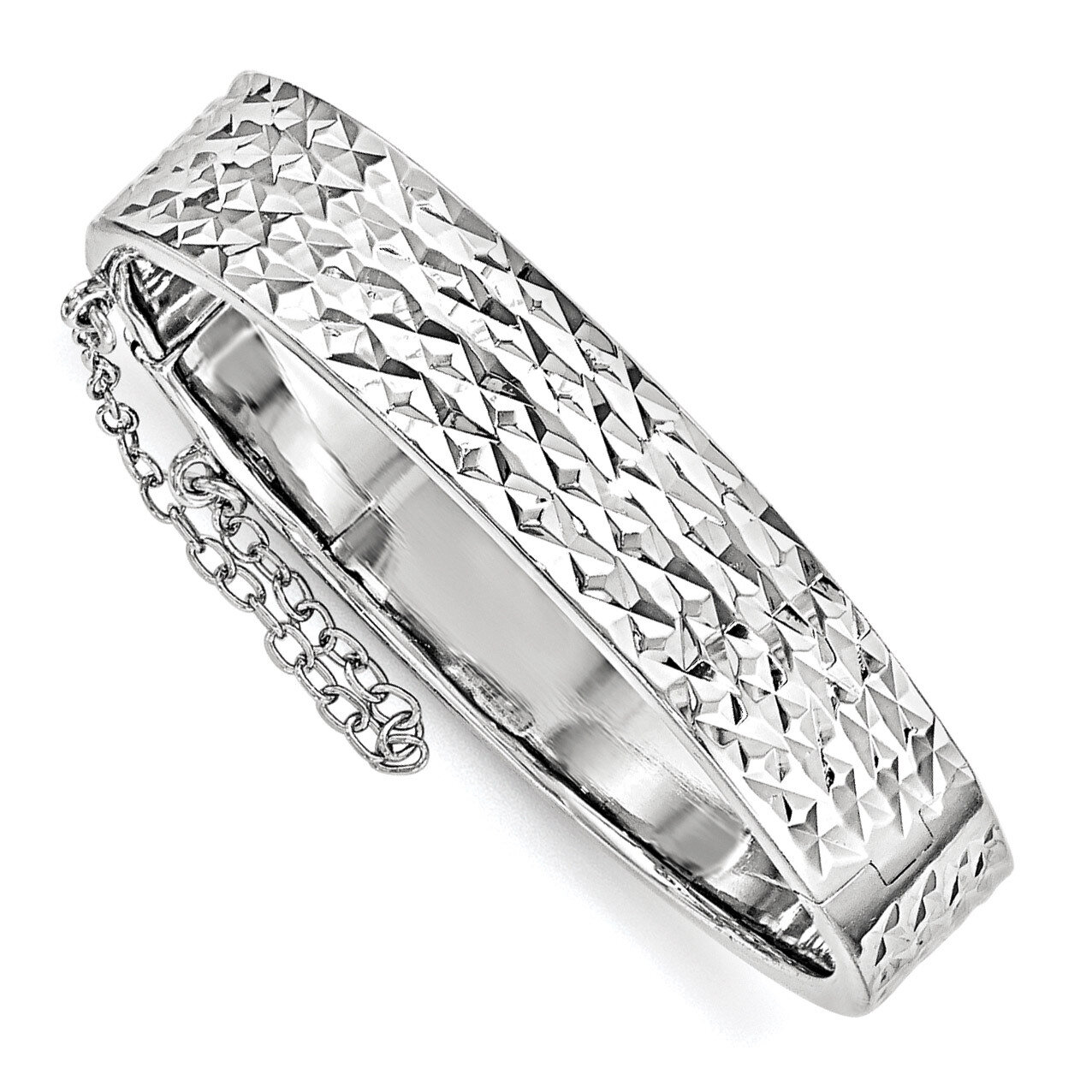 Rhodium Plated Diamond-cut with Safety Hinged Child's Bangle Sterling Silver QB829