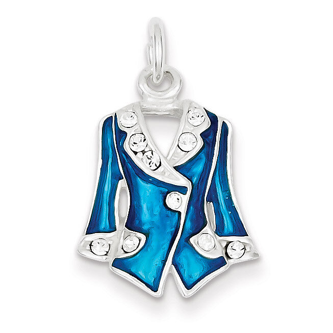 Blue Enameled and Crystal Jacket Charm Sterling Silver QC4660