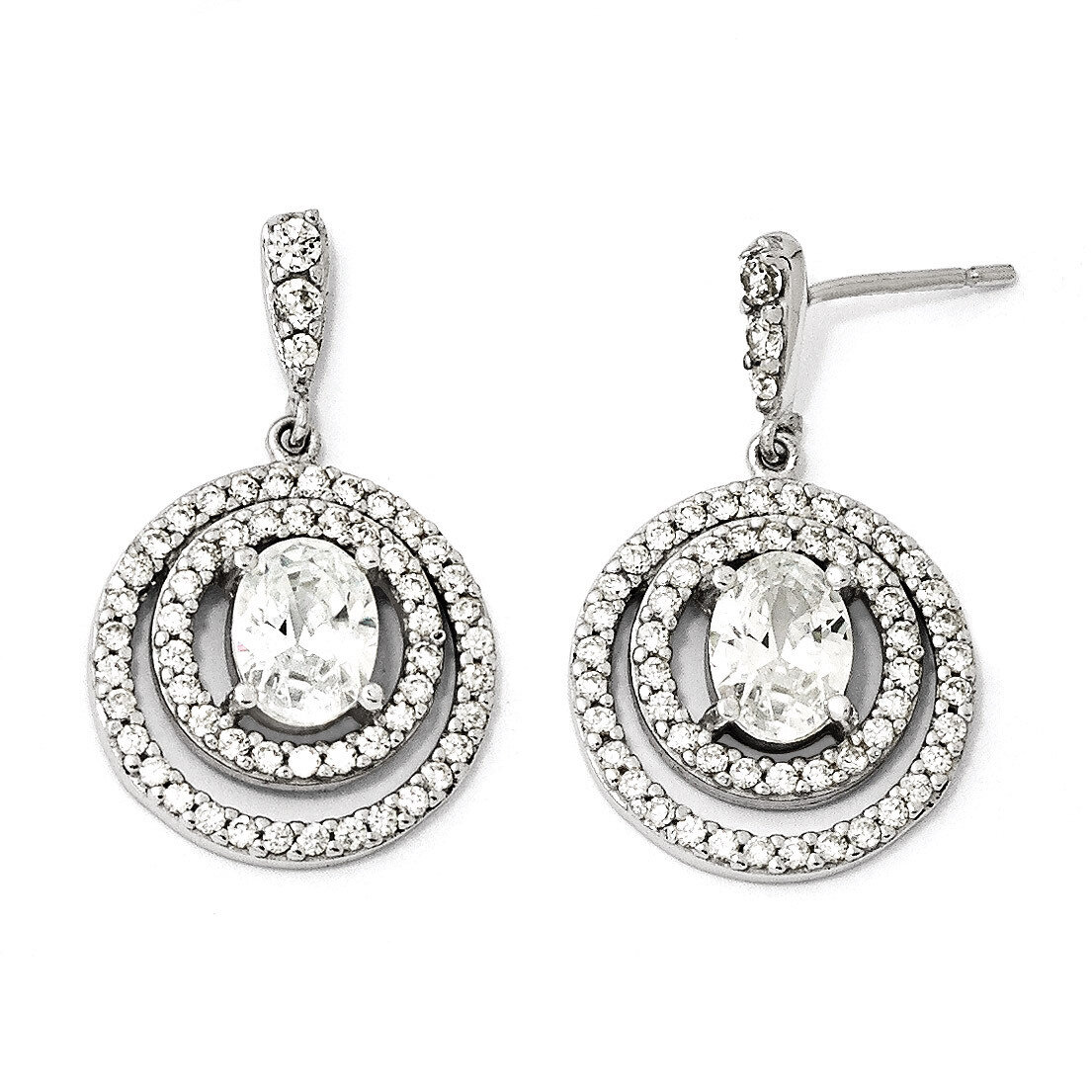 Circle Cz Dangle Post Earrings Sterling Silver QCM125
