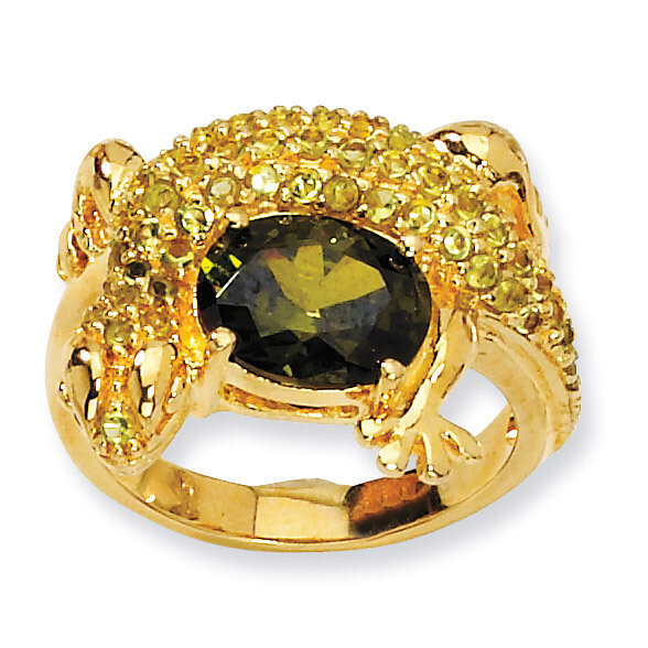 Gold-Plated Green Cz Lizard Ring Sterling Silver QCM636-6