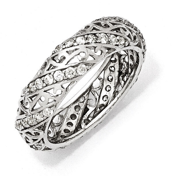 Cz Lines &amp; Swirls Ring Sterling Silver QCM889-6
