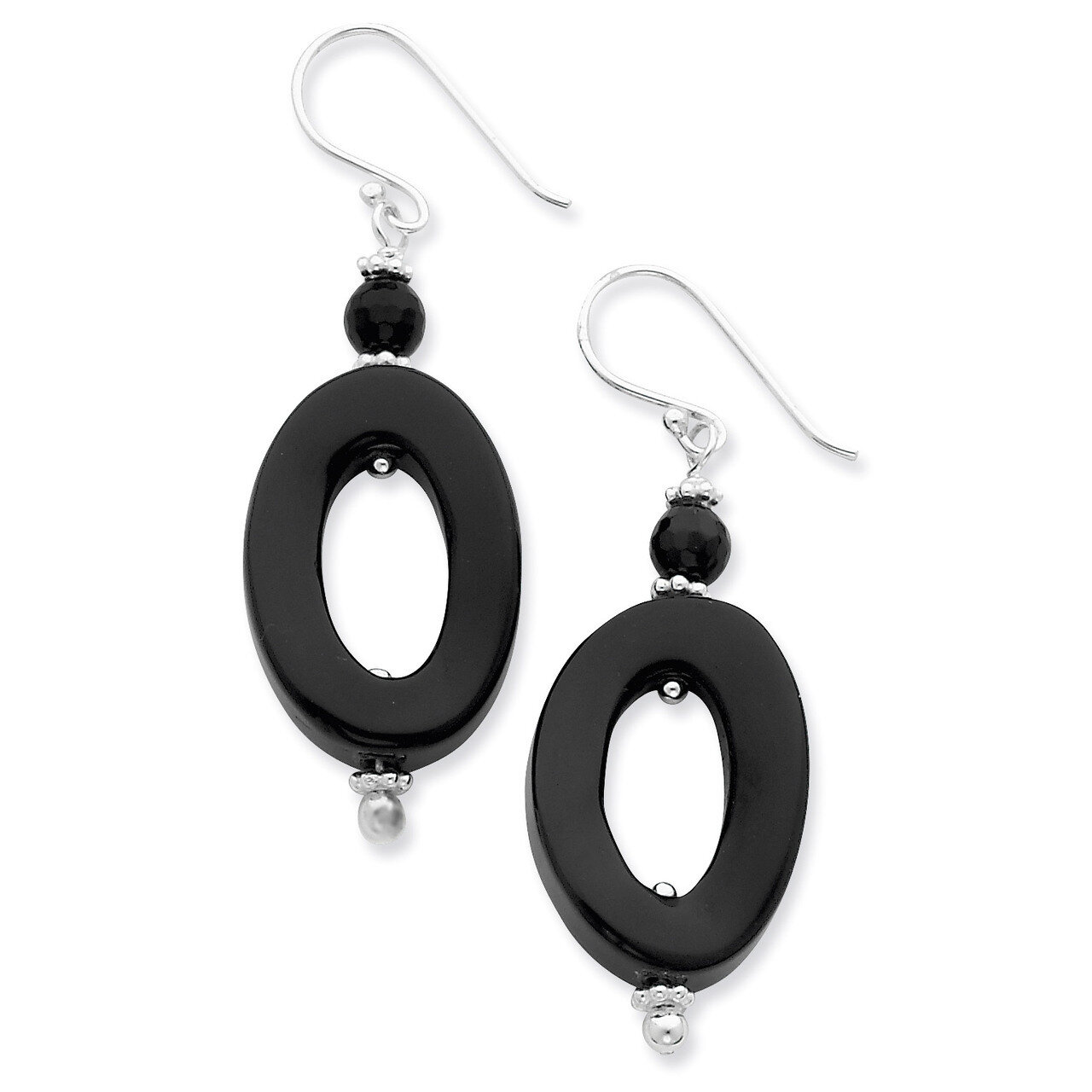 Onyx Oval Twist Dangle Earrings Sterling Silver QE6307