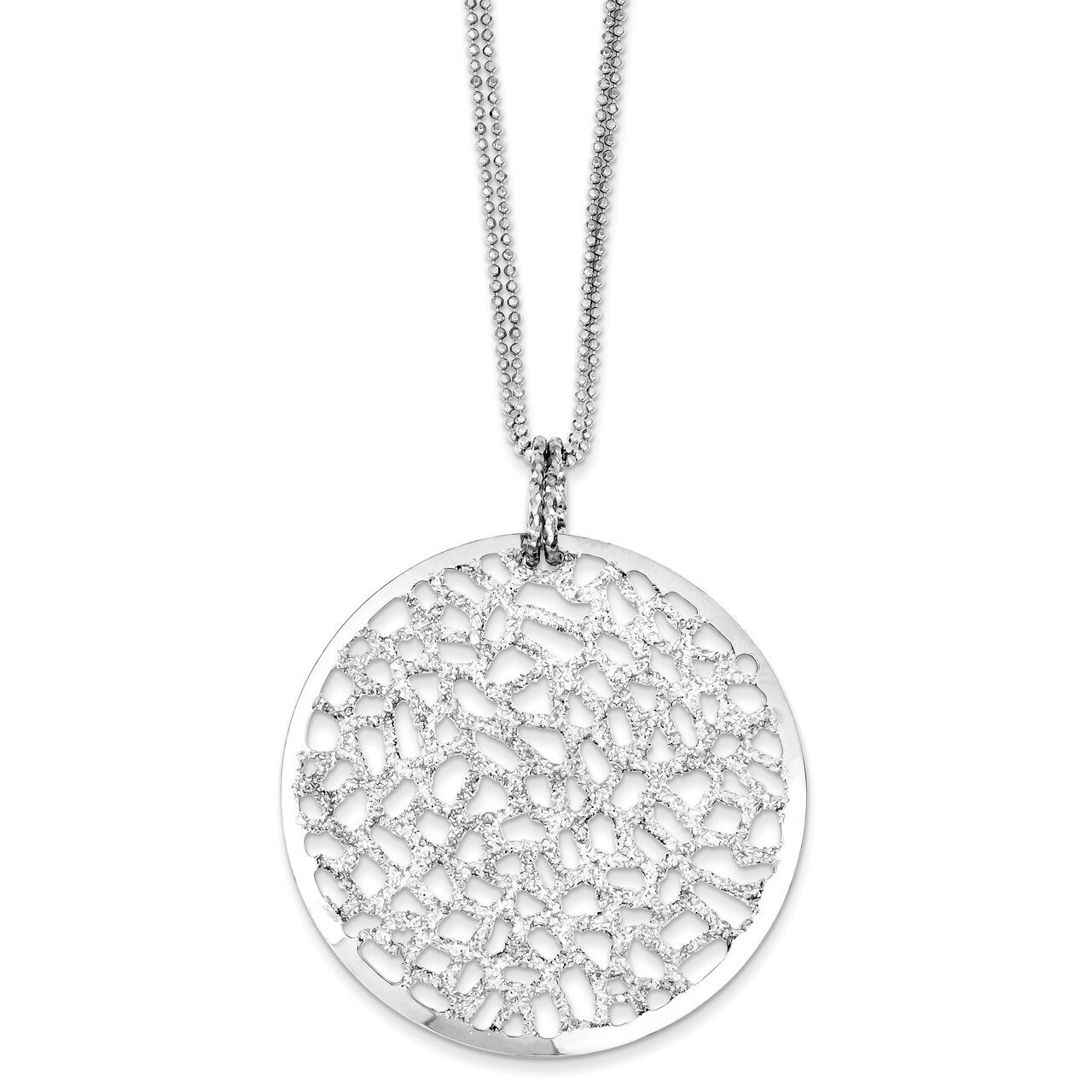 Rhodium Plated Glitter Enamel Disc 2 Inch Extender. Necklace Sterling Silver QG3434-16