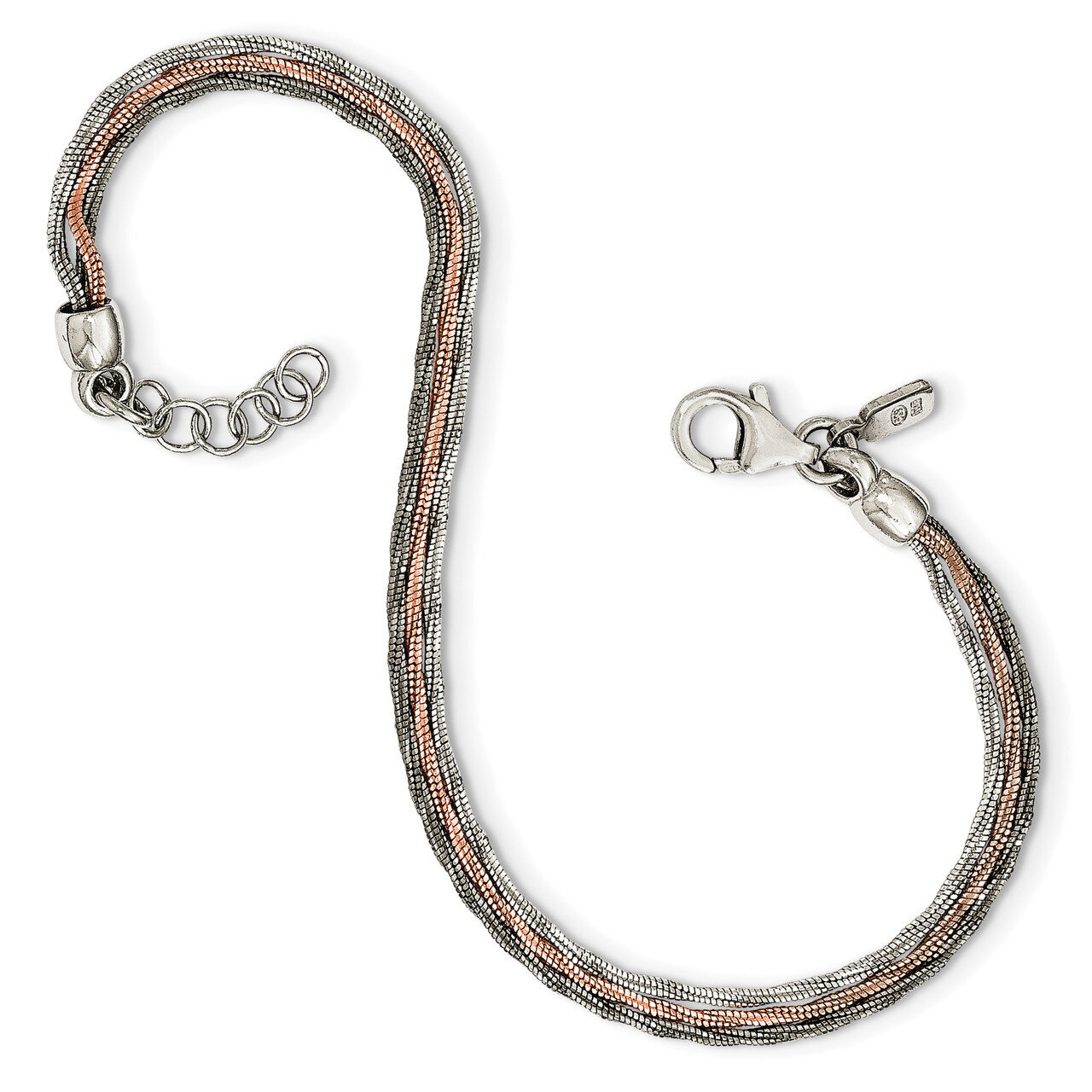 Rose-Tone &amp; Rhodium-Plated with 0.75 Inch Extender Bracelet Sterling Silver QG3807-7.5