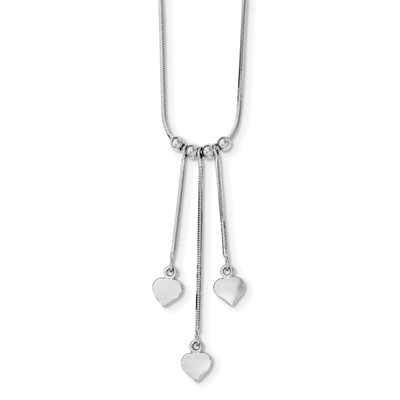 Rhodium-Plated Polished Heart Dangles &amp; Beads Necklace Sterling Silver QG3821-18