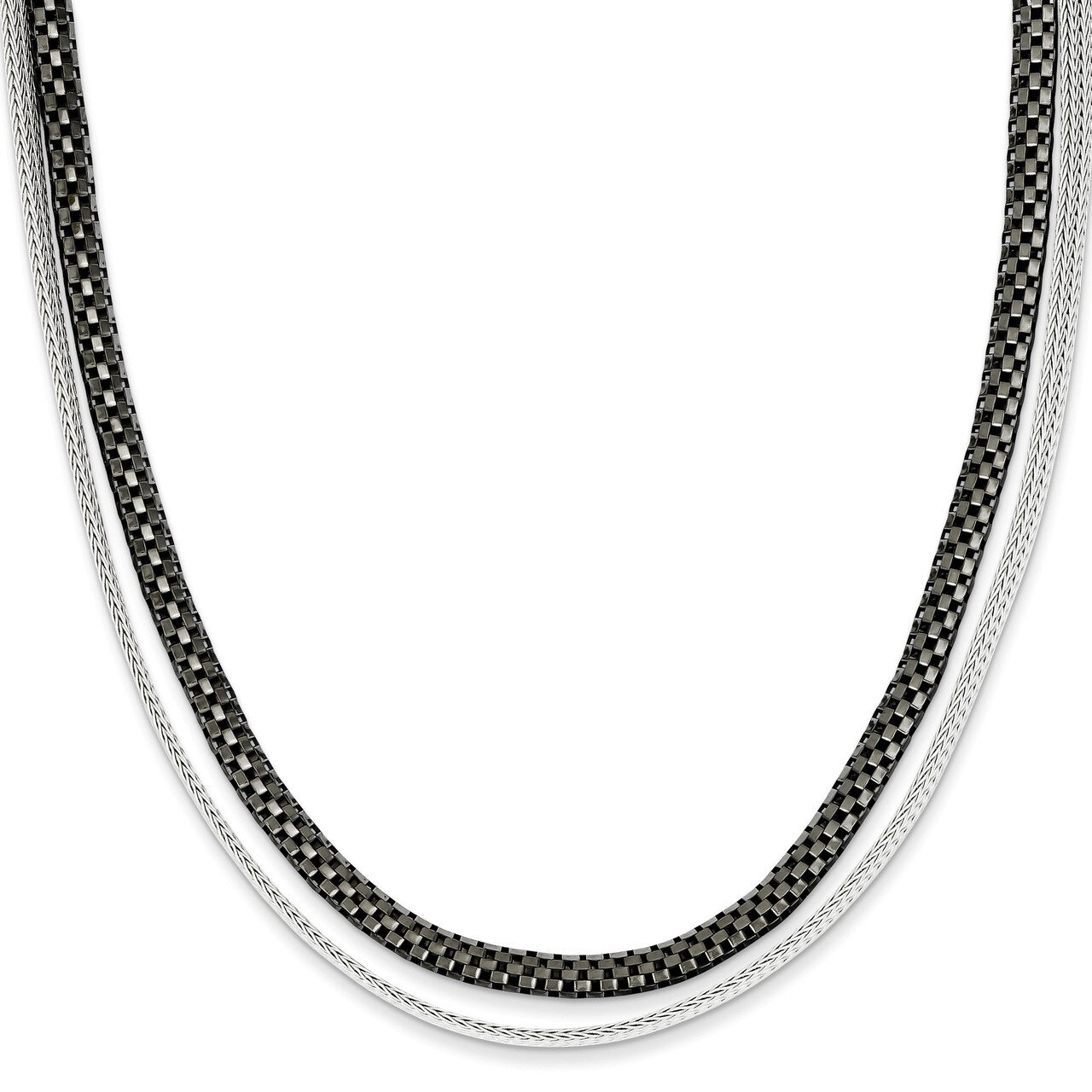 Black Rhodium 2 Strand Woven &amp; Box Link Necklace Sterling Silver QH5063-17