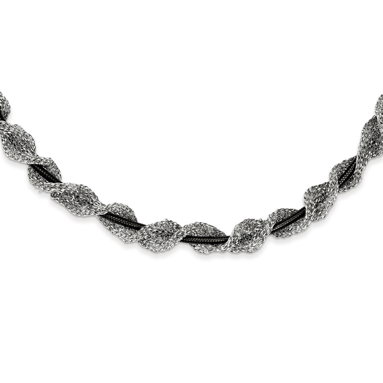 Rhodium-Plated Fancy Mesh Necklace Sterling Silver QH5076-18