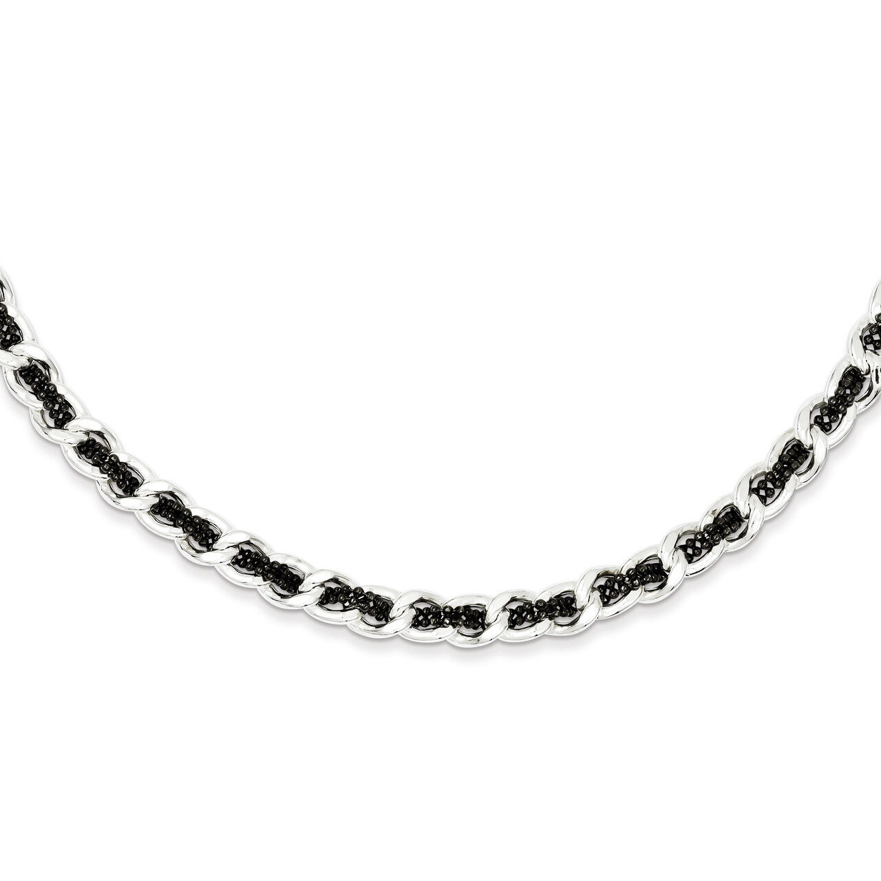 Rhodium-Plated Woven Curb Necklace Sterling Silver QH5087-18