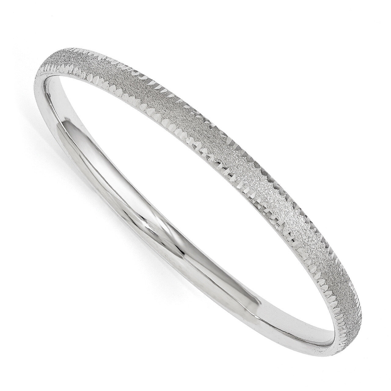 Radiant Essence Rhodium-Plated Brushed and Diamond-cut Bangle Sterling Silver QLF400