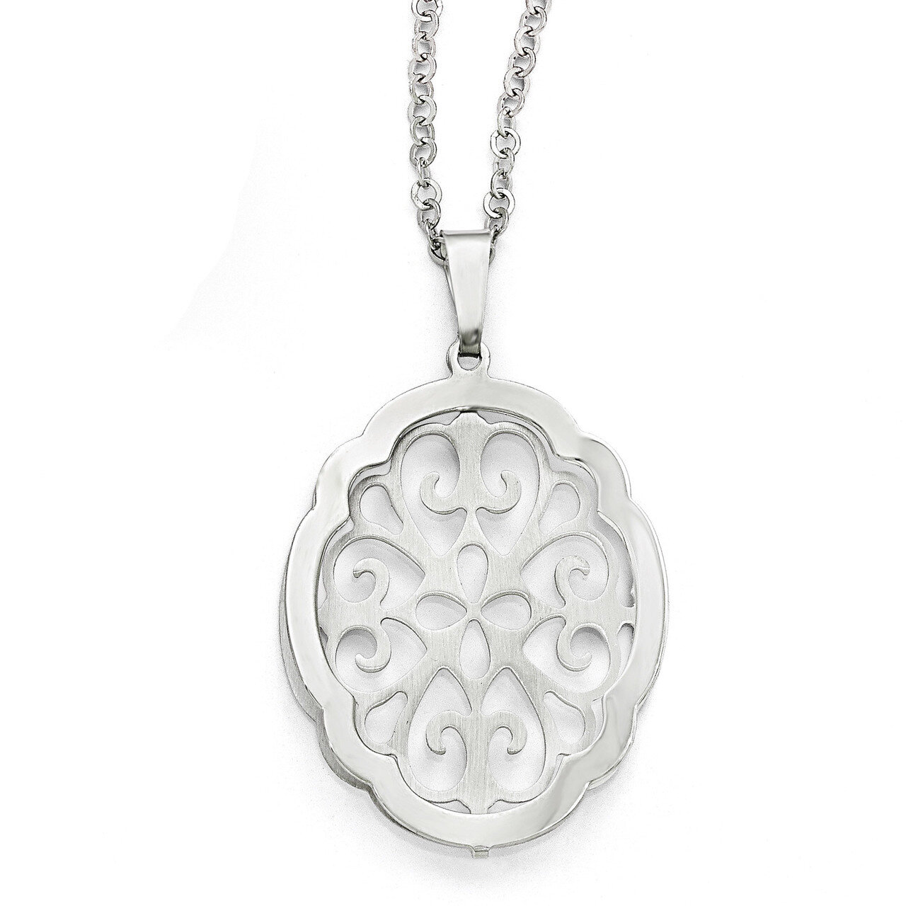 Rhodium Plated Polished Necklace Sterling Silver QLF460-18