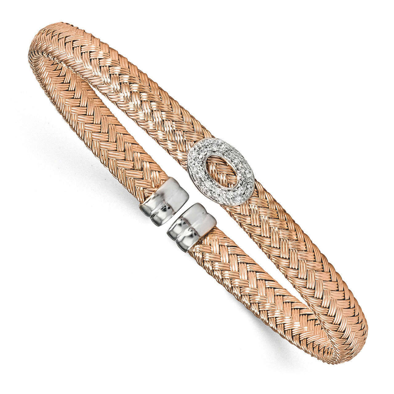 Rose-Tone Cz Woven Cuff Sterling Silver QLF824