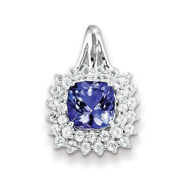White Topaz &amp; Tanzanite Square Pendant Sterling Silver QP3056TZ