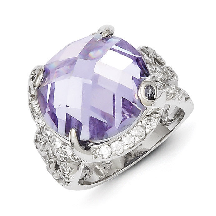 Purple &amp; Clear Cz Ring Sterling Silver QR1431-6