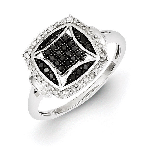 Black &amp; White Diamond Ring Sterling Silver QR5396-7