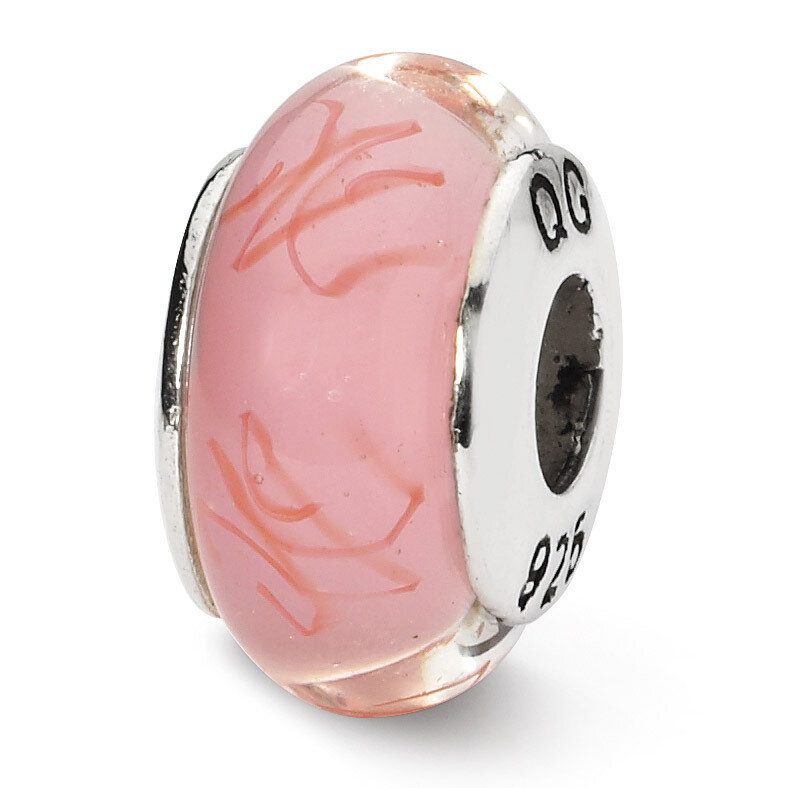 Pink Red Scribbles Hand-Blown Glass Bead Sterling Silver QRS1311