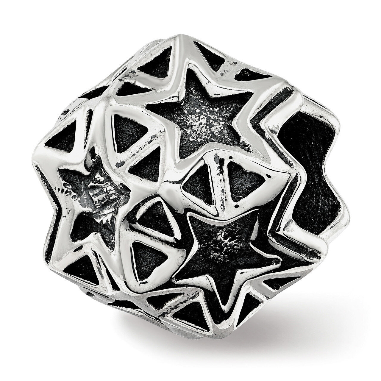 Polished Antiqued Star Bead Sterling Silver QRS3795