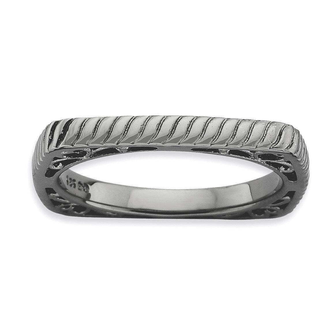 Black-Plate Square Ring Sterling Silver Polished QSK773-10