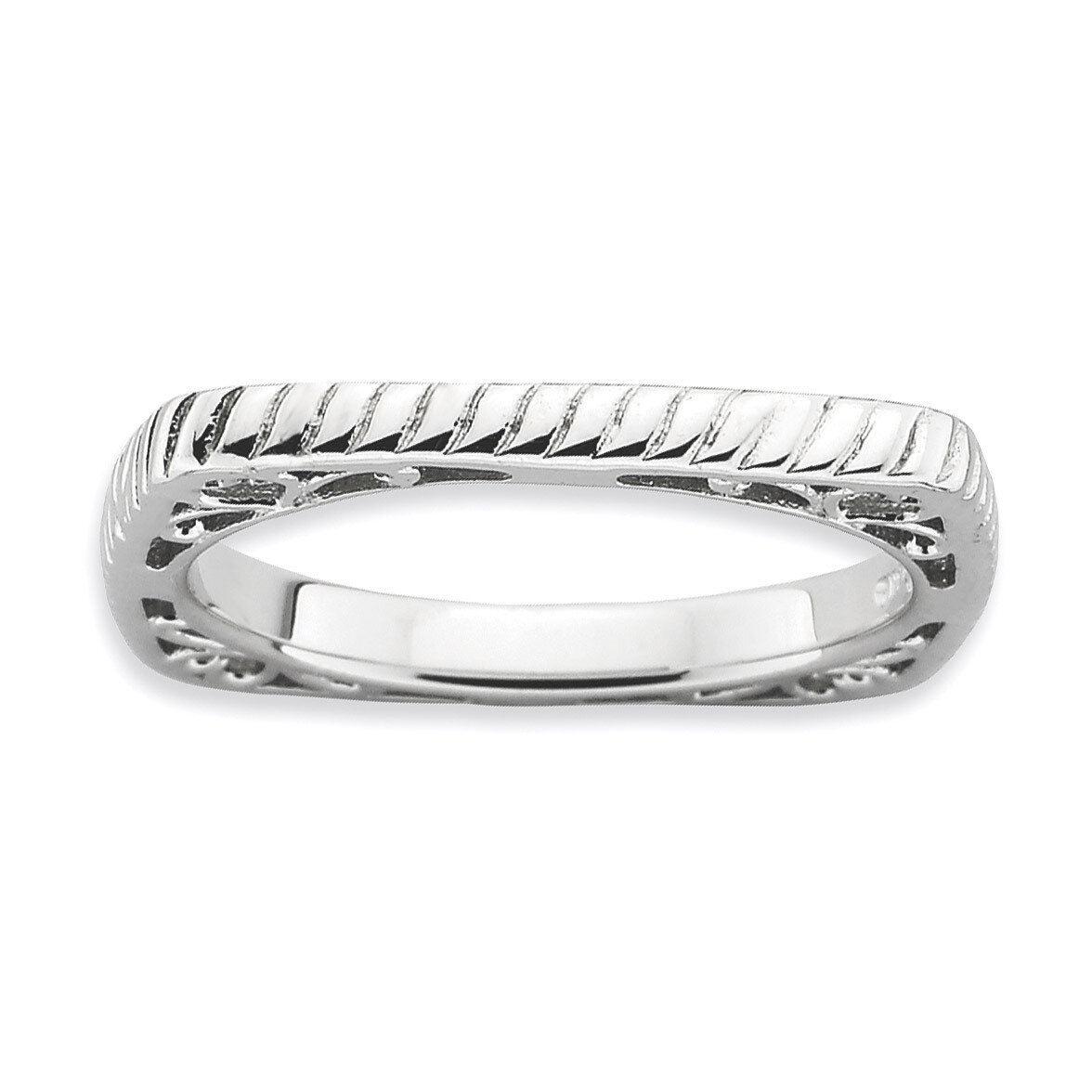 Rhodium-Plate Square Ring Sterling Silver Polished QSK776-5