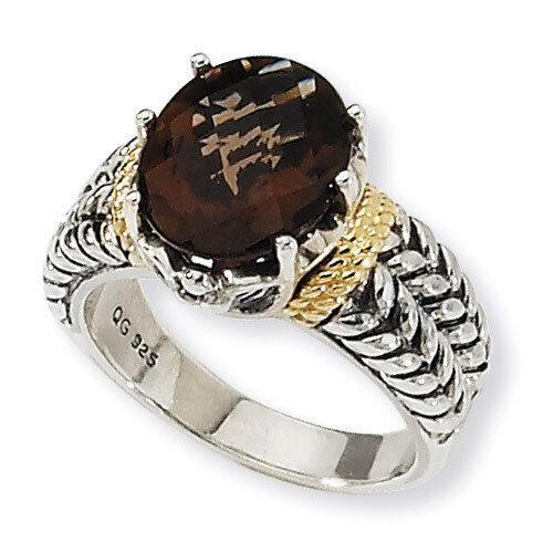 Smoky Quartz Ring Sterling Silver &amp; 14k Gold QTC213-6