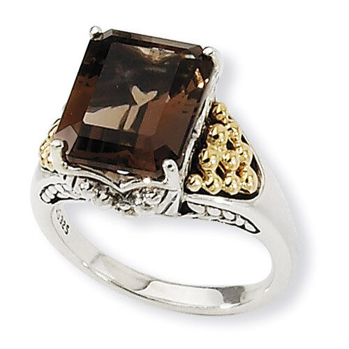 Smoky Quartz Ring Sterling Silver &amp; 14k Gold QTC233-6