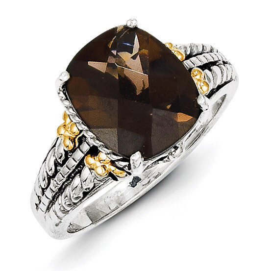 Smoky Quartz Ring Sterling Silver &amp; 14k Gold QTC312-6