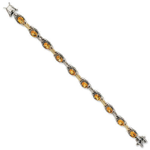 Citrine 7.75 Inch Bracelet Sterling Silver & 14k Gold QTC372