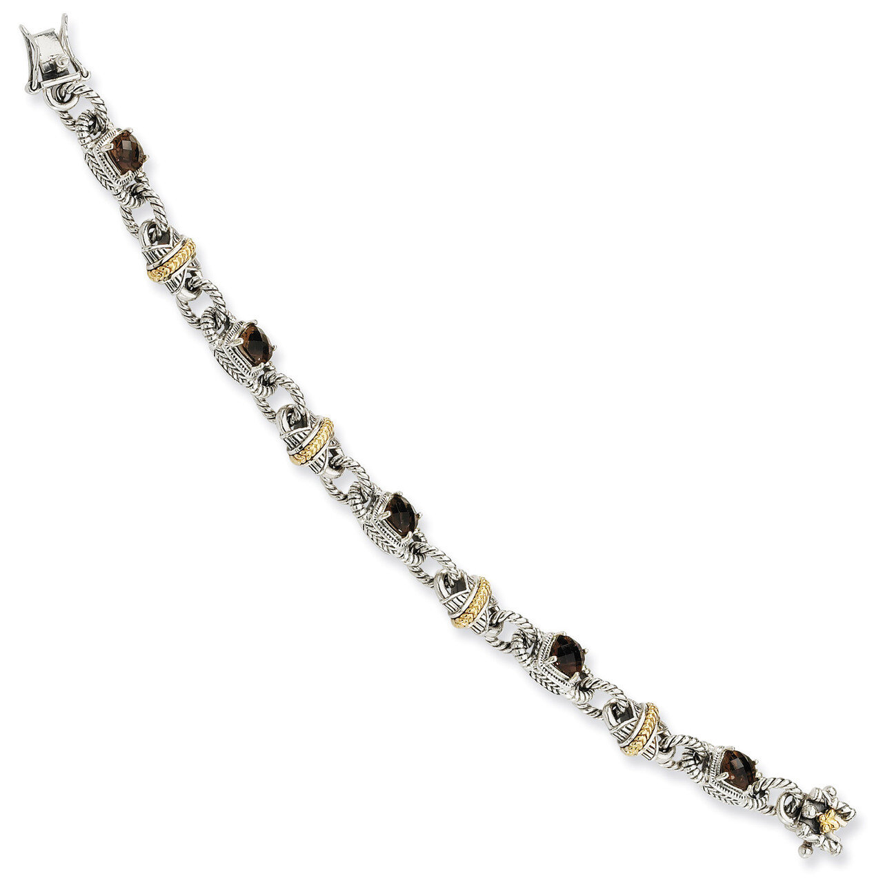 Smoky Quartz Bracelet Sterling Silver &amp; 14k Gold QTC387