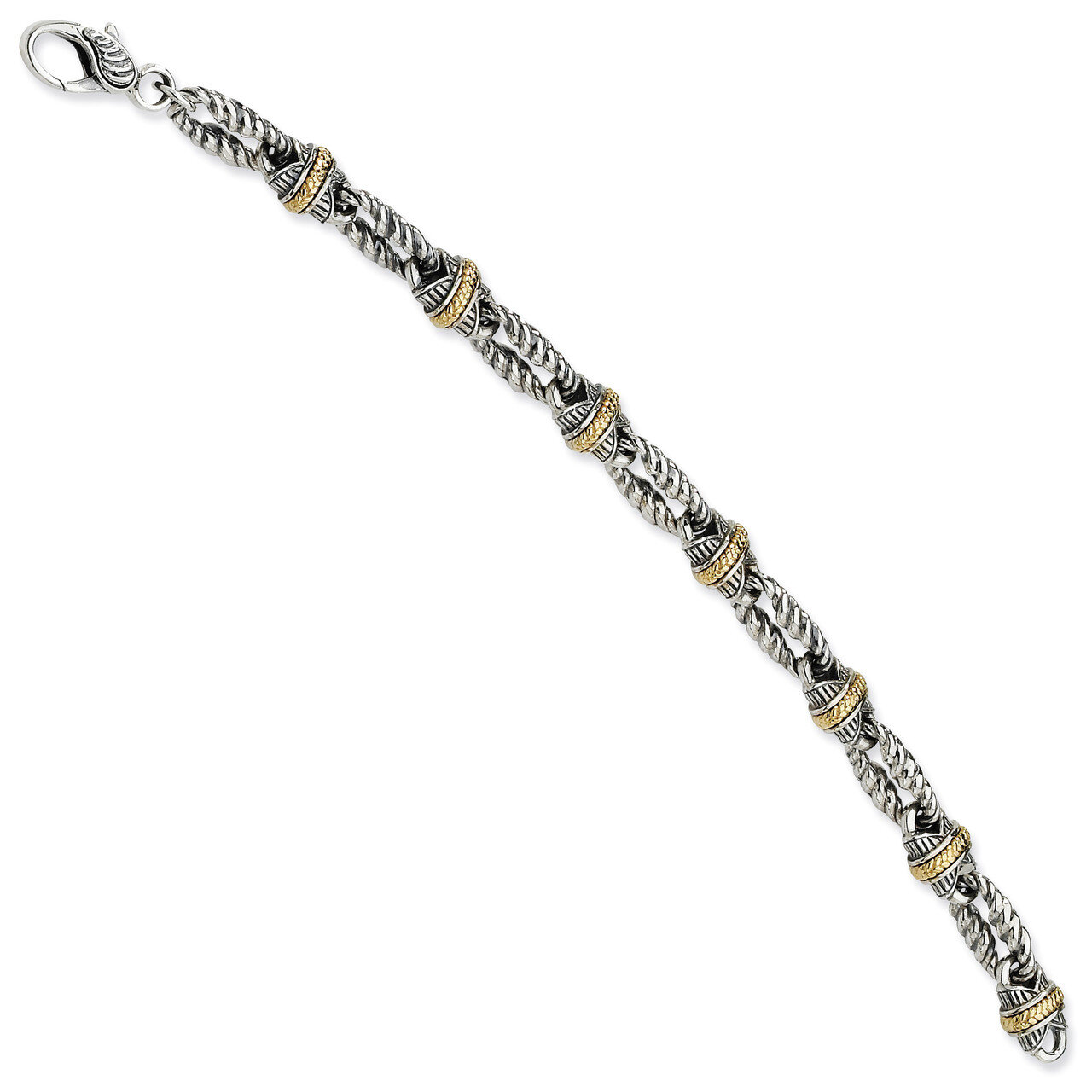Antiqued Link 7 Inch Bracelet Sterling Silver & 14k Gold QTC443