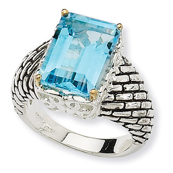 Blue Topaz Ring Sterling Silver &amp; 14k Gold QTC575-6