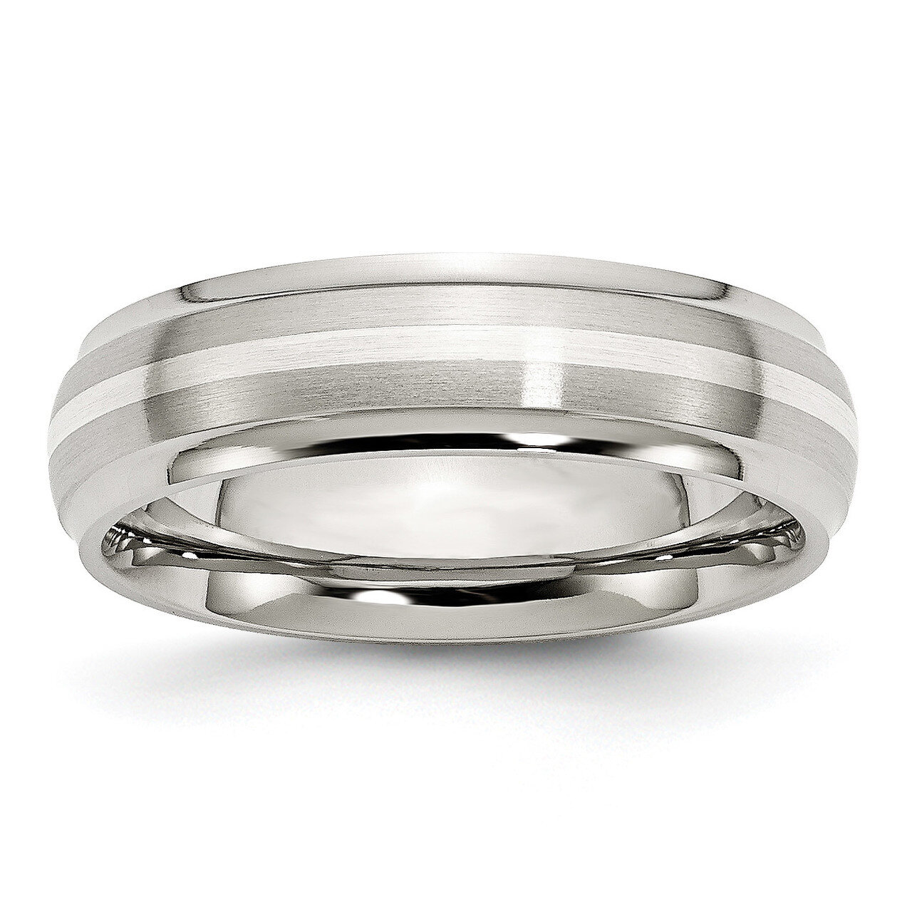 Sterling Silver Inlay Ridged Edge Brushed and Polished Band Stainless Steel SR118-10