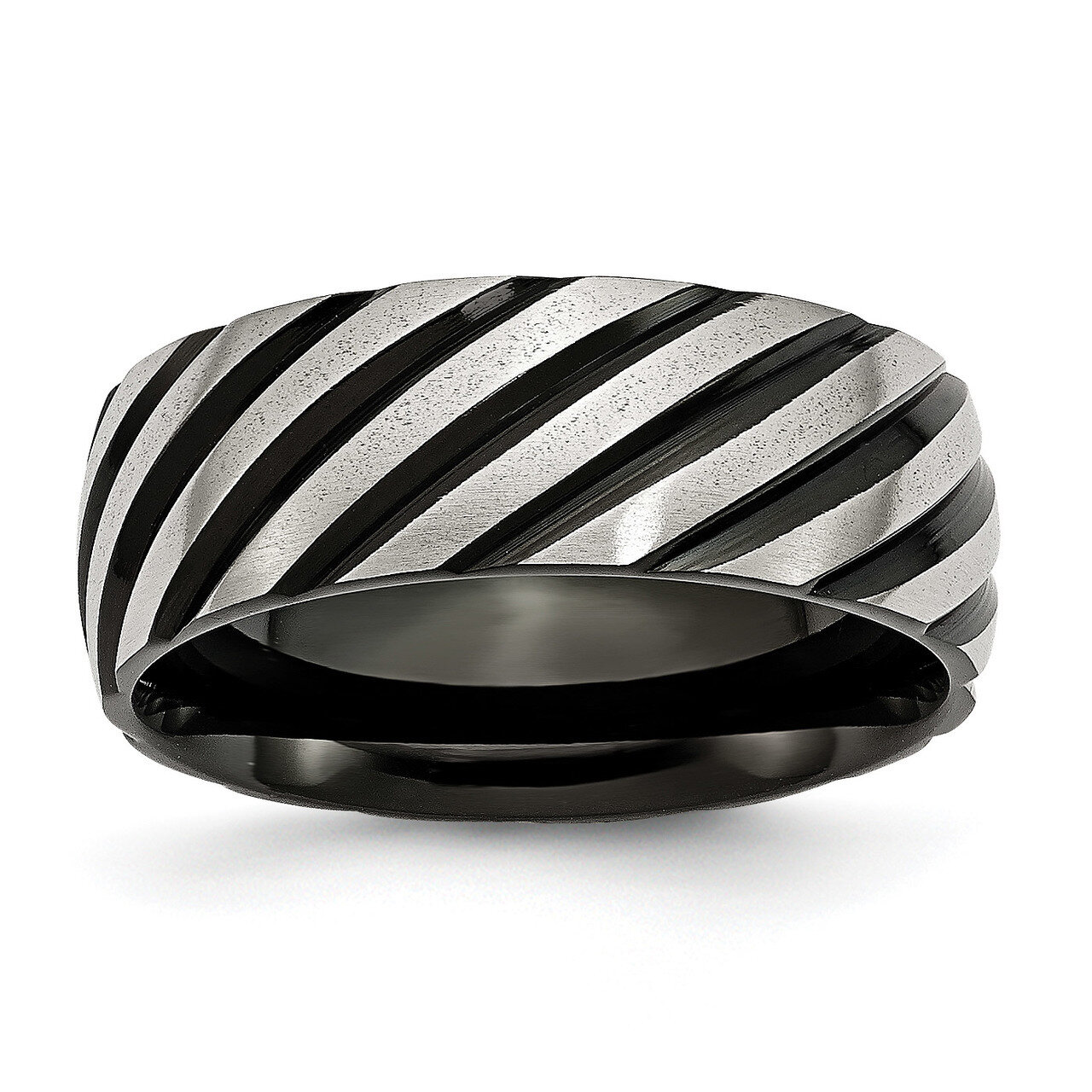 8mm Black Ip-Plated Swirl Brushed & Polished Band Stainless Steel SR154-10