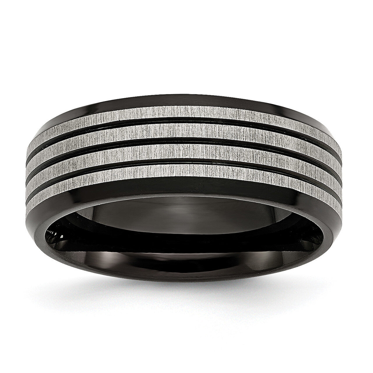 Striped 8mm Black Ip-Plated Brushed Polished Band Stainless Steel SR155-10