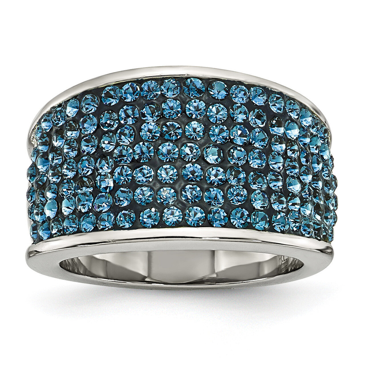 Blue Crystal Polished Ring Stainless Steel SR237-7