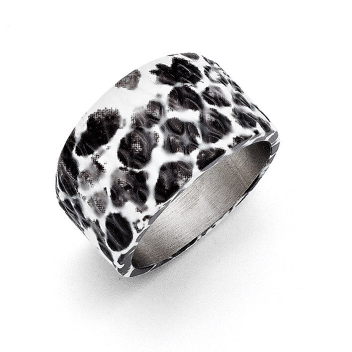 Polished Black and White Textured Ring Stainless Steel SR307-6
