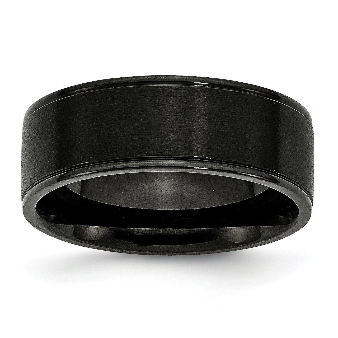 8mm Black Ip-Plated Grooved Brushed/Polished Band Stainless Steel SR322-10.5