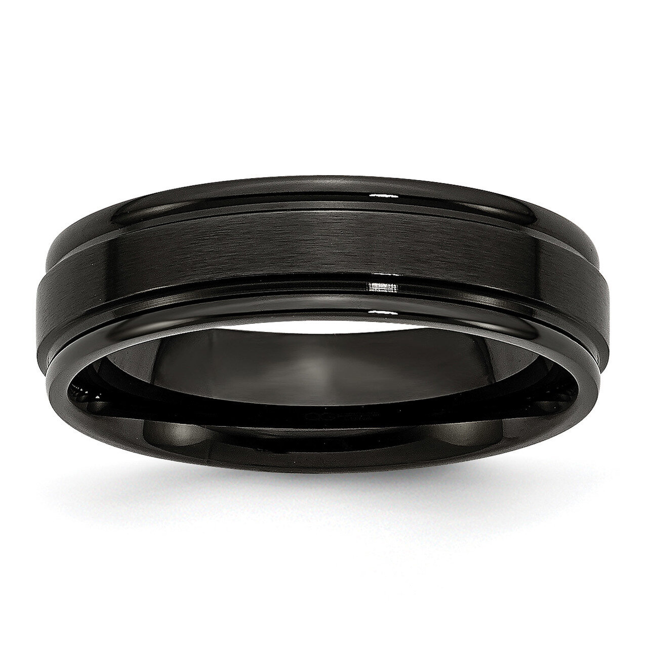 6mm Black Ip-Plated Brushed Center Polished Edges Band Stainless Steel SR331-11.5