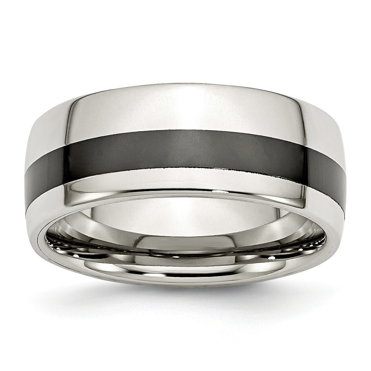 Polished Black Ceramic Inlay 9.00mm Band Stainless Steel SR389-10