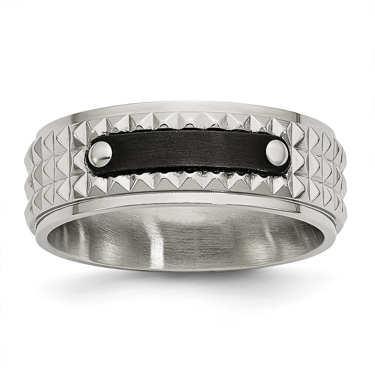 Brushed and Polished Black Ip-Plated Faceted Ring Stainless Steel SR482-10