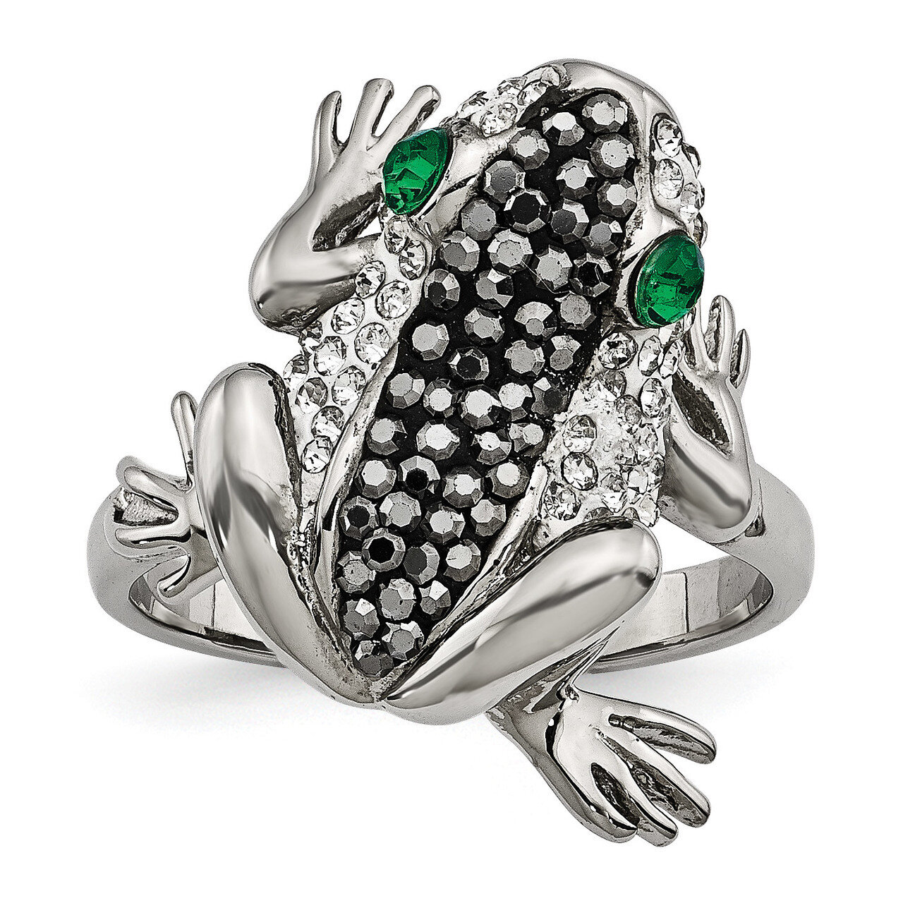 Polished With Crystal Frog Ring Stainless Steel SR613-6