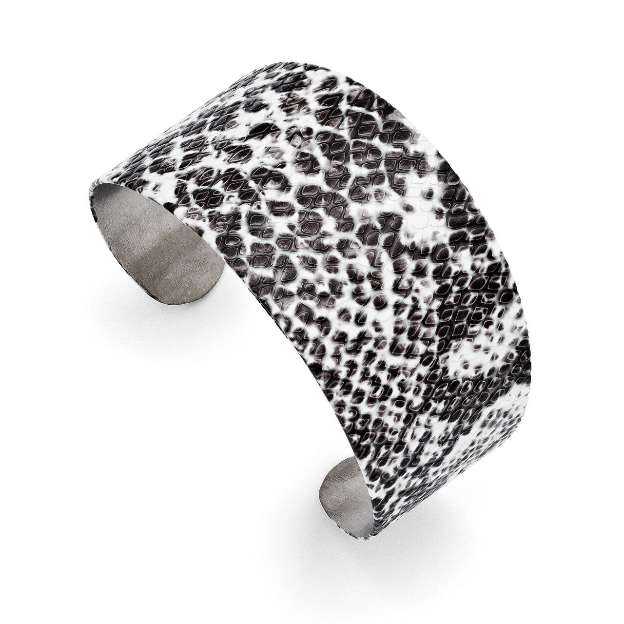 Black and White Textured Cuff Bangle Stainless Steel SRB1317
