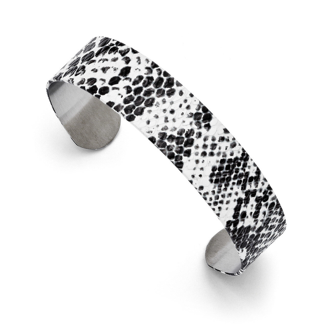 Black and White Textured Thin Cuff Bangle Stainless Steel SRB1324