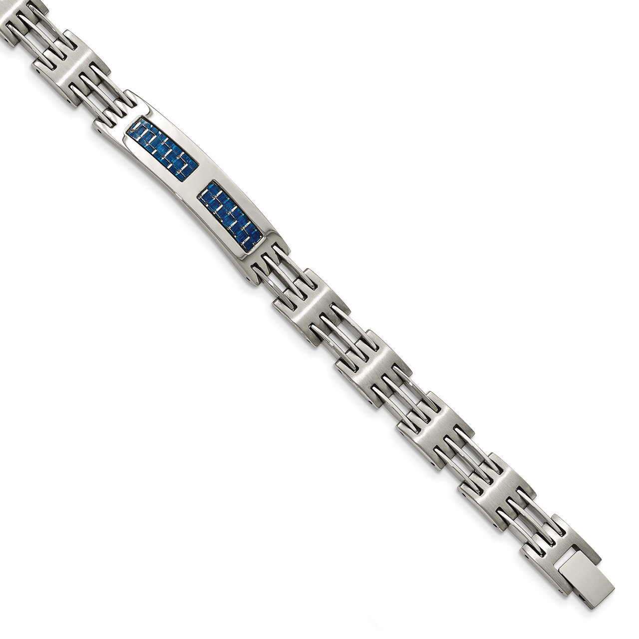 Brushed and Polished with Blue Carbon Fiber Inlay Bracelet Stainless Steel SRB2037-8.5