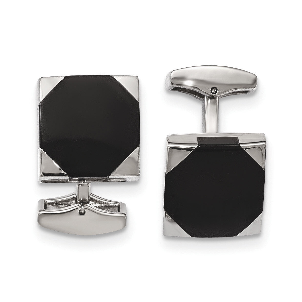 Polished Black Rubber Square Cufflinks Stainless Steel SRC337