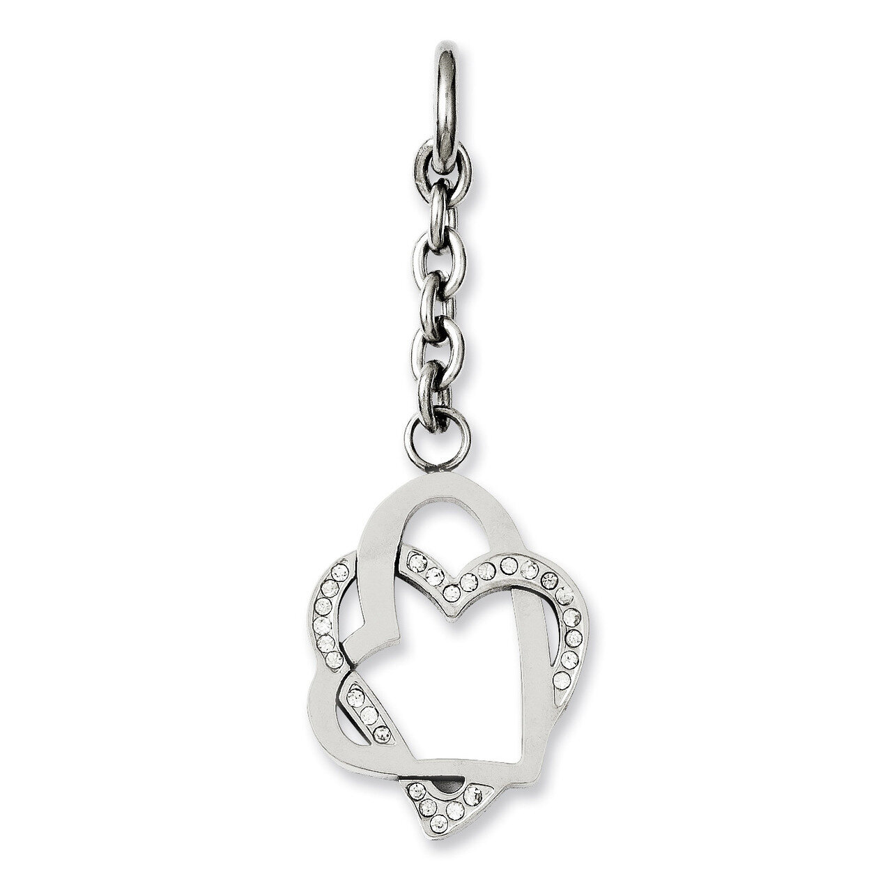 Double Hearts with Cz Interchangeable Charm Pendant Stainless Steel SRCH226