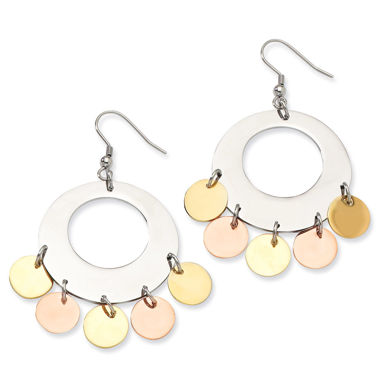 Gold Rose Color Ip-Plated Fancy Dangle Earrings Stainless Steel SRE101