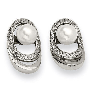 Simulated Pearl & Cz Earrings Stainless Steel SRE151