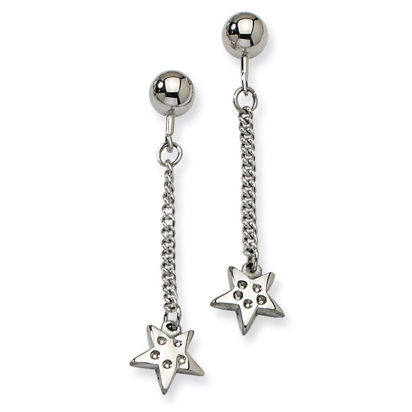 Polished Star with Czs Post Dangle Earrings Stainless Steel SRE263