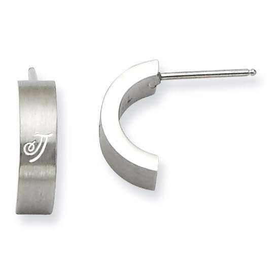 Laser Design Half Hoop Post Earrings Stainless Steel SRE389