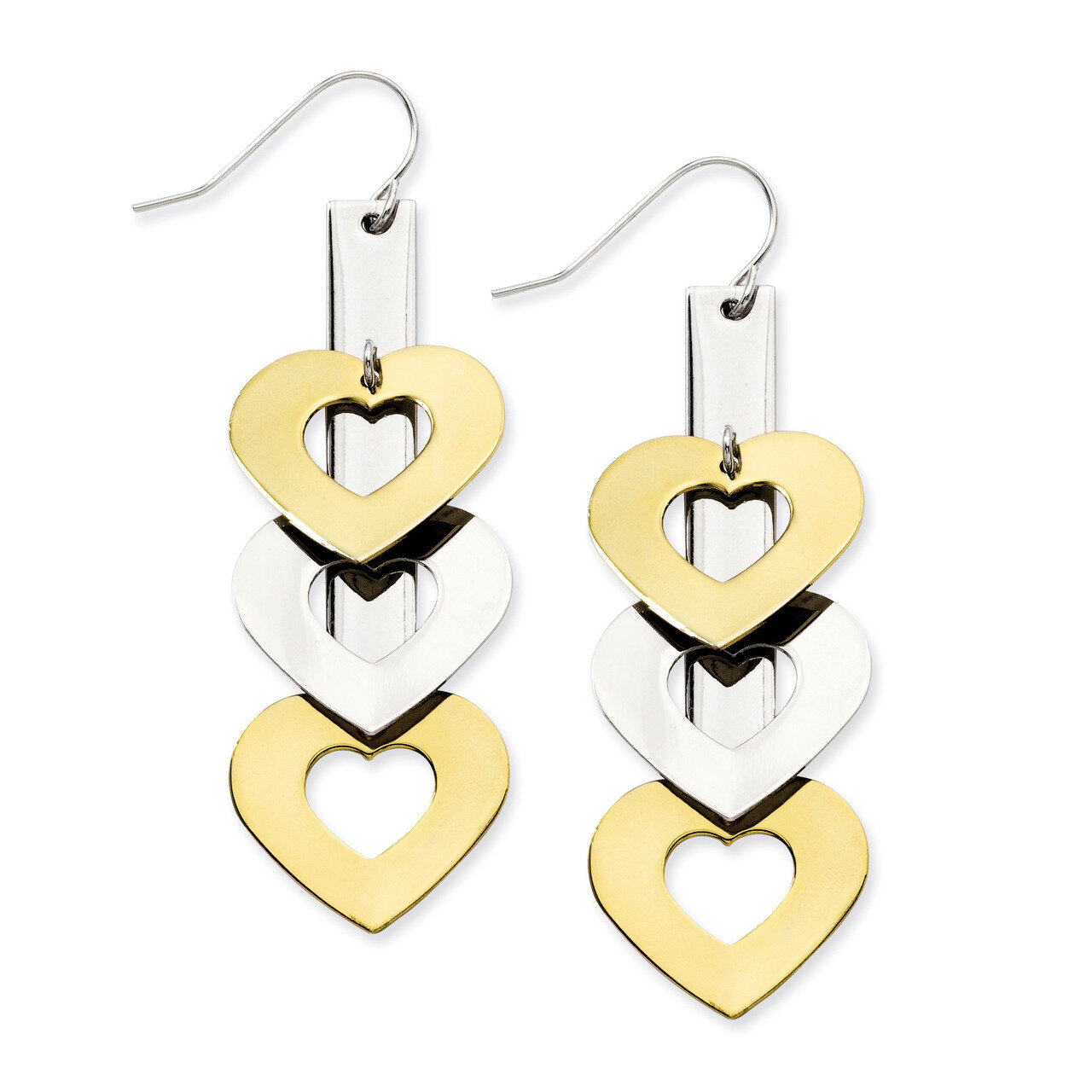 Yellow Ip-Plated & Polished Hearts Dangle Earrings Stainless Steel SRE467