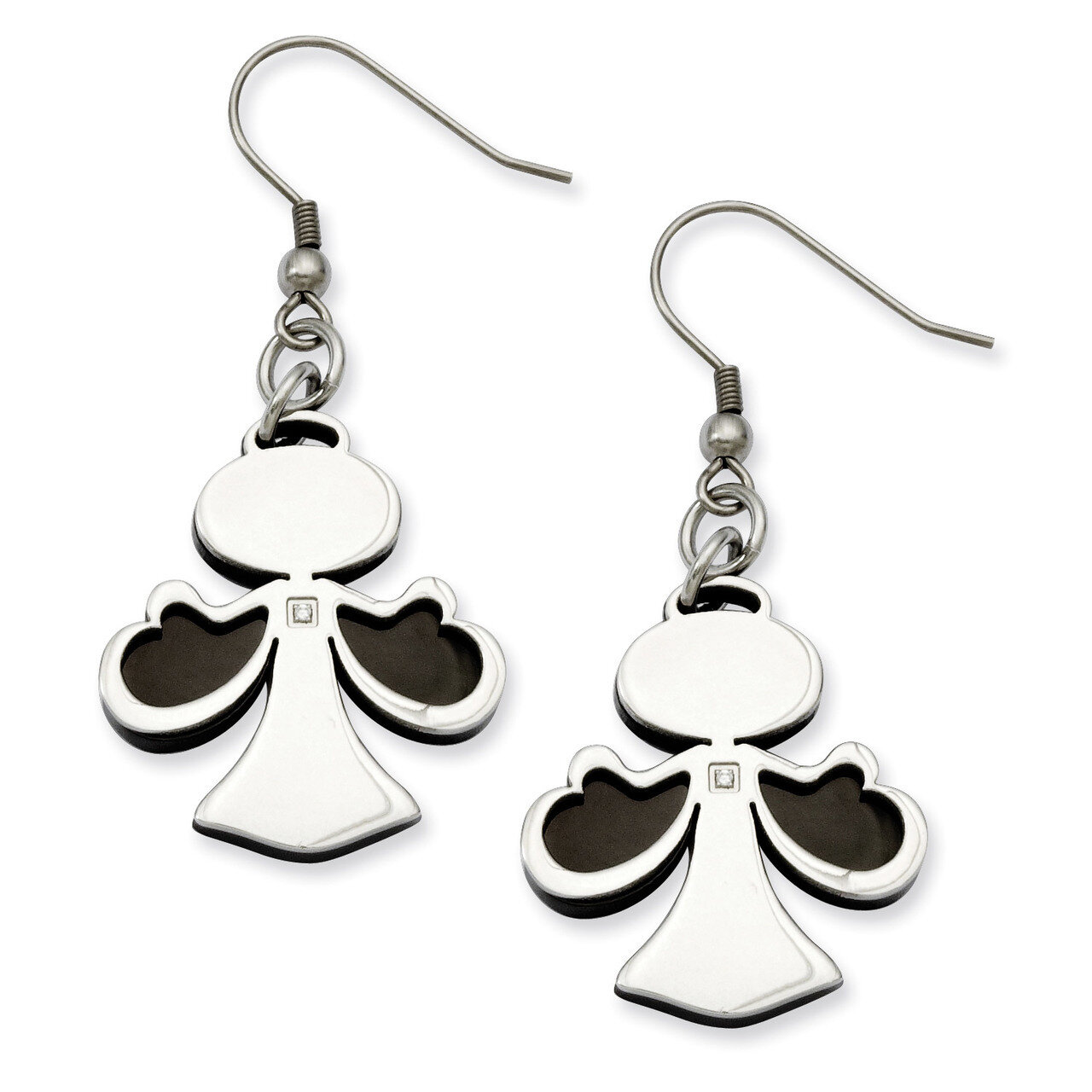 Black-Plated with Cz Angel Dangle Earrings Stainless Steel SRE540